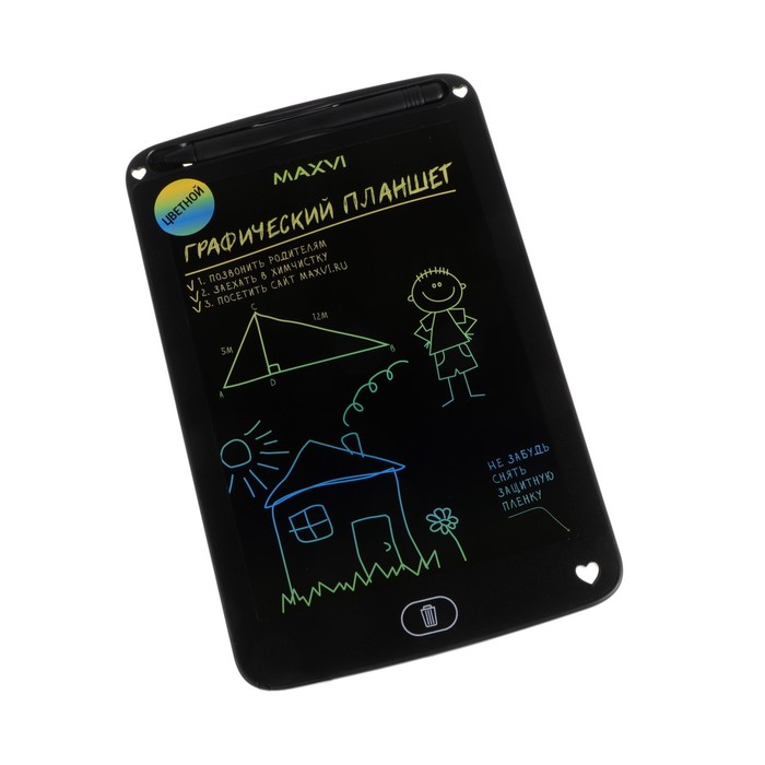 фото Графический планшет для рисования и заметок lcd maxvi mgt-01с, 8.5”, цветной дисплей, черный