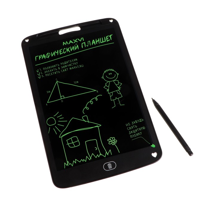 фото Графический планшет для рисования и заметок lcd maxvi mgt-02, 12”, угол 160°, cr2016, черный