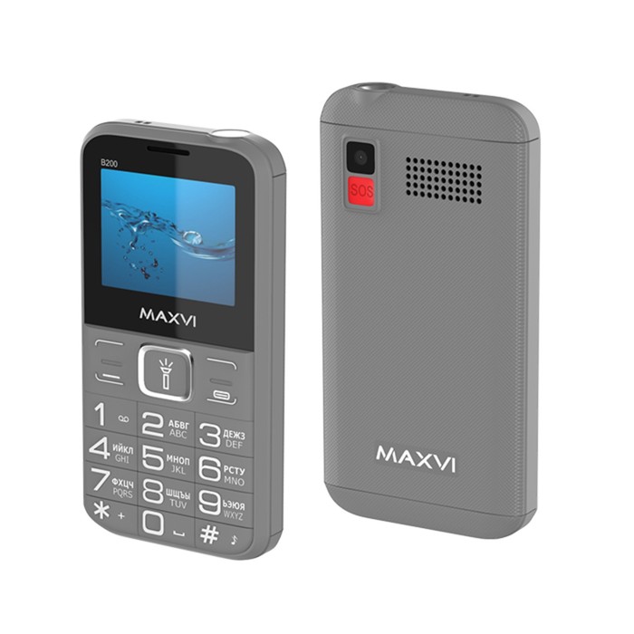 сотовый телефон maxvi c20 1 77 microsd 2 sim fm фонарик 600 мач черный Сотовый телефон Maxvi B200, 2, 0.3 Мп, 2 sim, microSD, FM, фонарик, 1400 мАч, серый