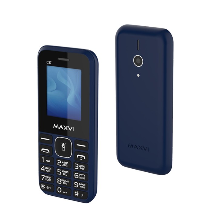 сотовый телефон maxvi c20 1 77 microsd 2 sim fm фонарик 600 мач черный Сотовый телефон Maxvi C27, 1.77, 0.3 Мп, microSD, 2 sim, FM, фонарик, 600 мАч, синий