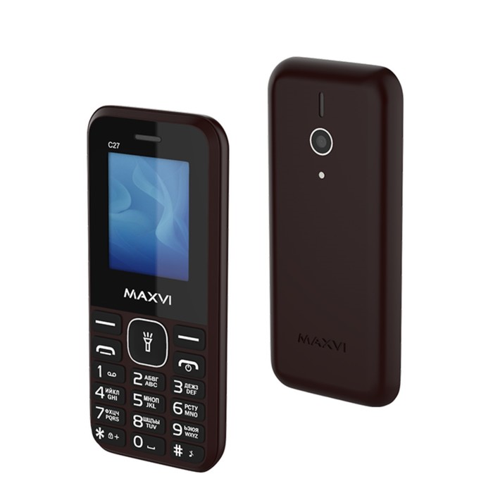 сотовый телефон maxvi c20 1 77 microsd 2 sim fm фонарик 600 мач черный Сотовый телефон Maxvi C27, 1.77, 1.3 Мп, microSD, 2 sim, FM, фонарик, 600 мАч, коричневый