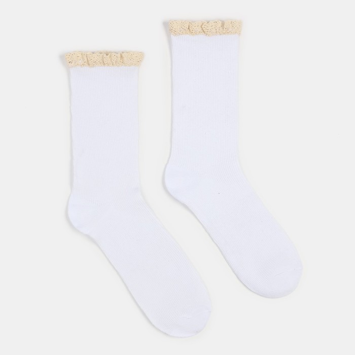 Носки женские MINAKU с рюшей цвет белый, р-р 36-39 (25-27 см) носки женские minaku с рюшей цвет голубой меланж р р 36 39 25 27 см