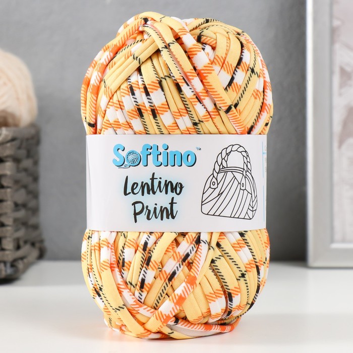 

Пряжа трикотажная 95% хлопок, 5% эластан "Lentino Print" 100 гр 30 м клетка оранж