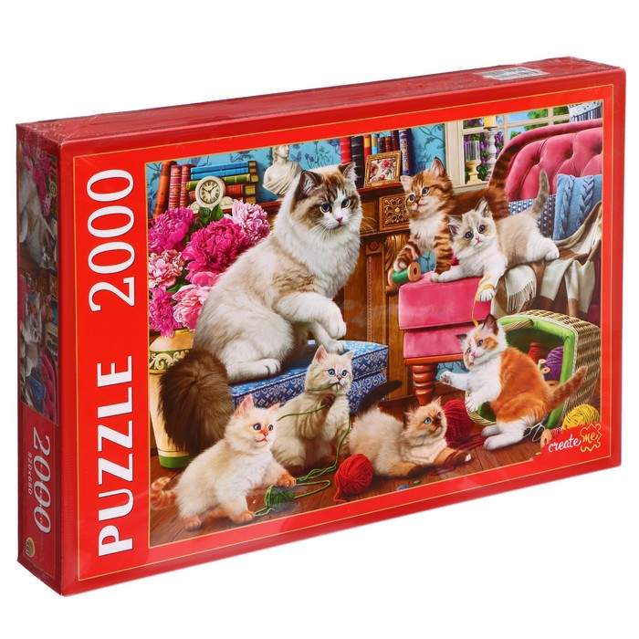 рыжий кот кошка с пушистыми котятами ф2000 1524 2000 дет разноцветный Пазл «Кошка с пушистыми котятами», 2000 элементов