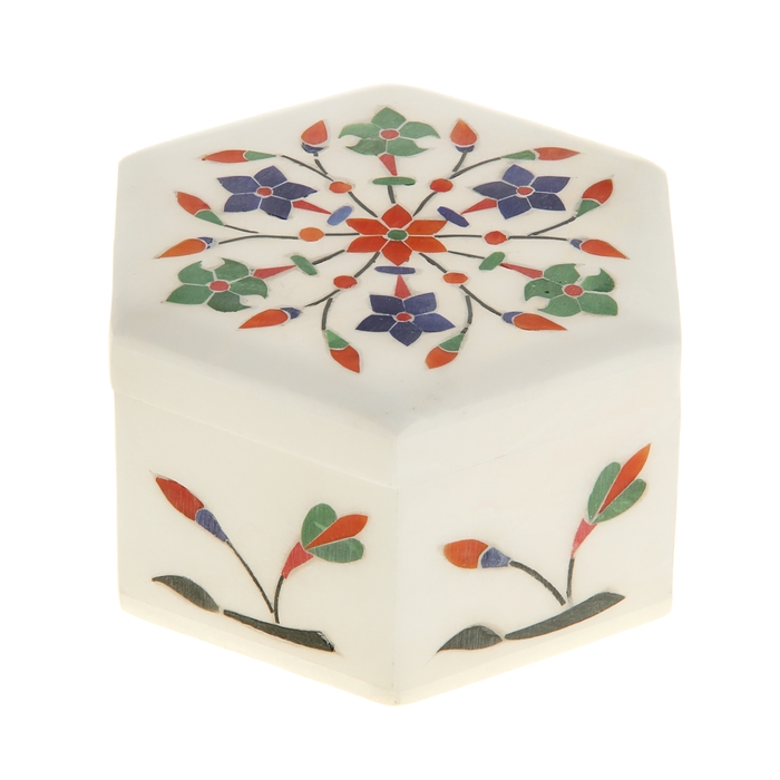 Шкатулка "Соцветие" шестиугольная под белый мрамор