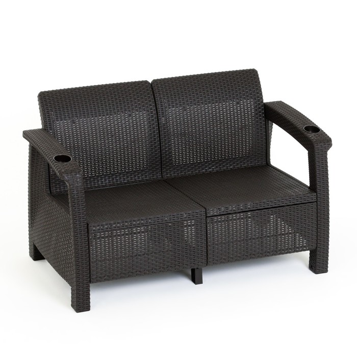 Комплект мебели: диван, 2 кресла, стол квадратный, коричневого цвета