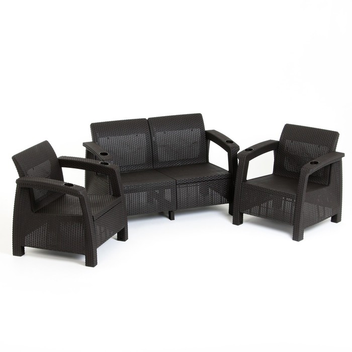 Набор садовой мебели: диван, два кресла, мокко набор садовой мебели диван трехместный 2 кресла стол цвет мокко 9539554