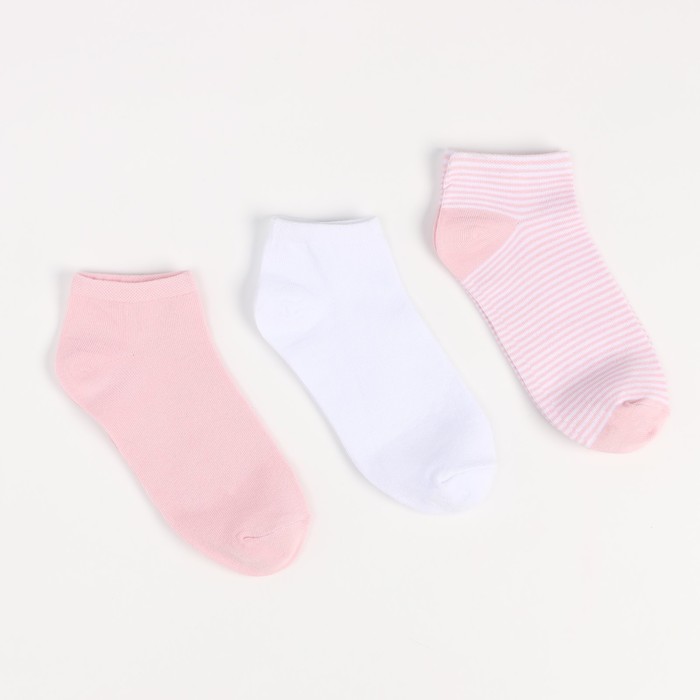 Набор носков женских (3 пары), цвет розовый/белый, размер 35-37