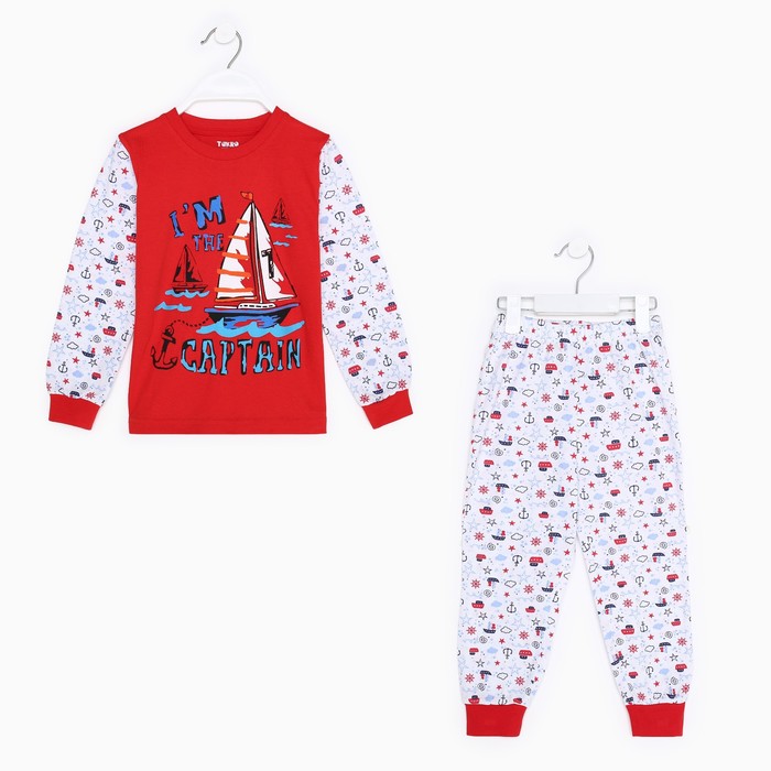 Пижама для мальчика, цвет красный/белый, рост 110 см