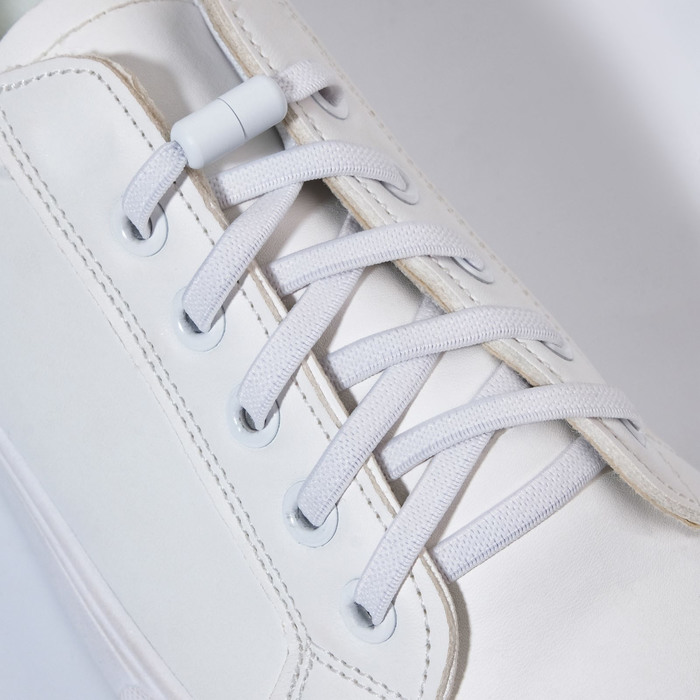 фото Шнурки для обуви, пара, плоские, с фиксатором, эластичные, 6 мм, 100 см, цвет белый onlitop