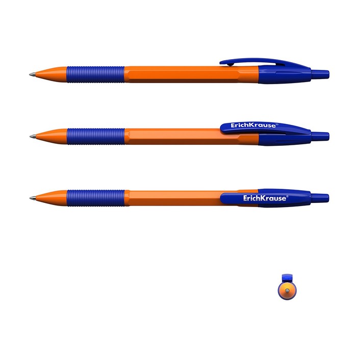 фото Набор ручек шариковых автоматических, 8 штук, erichkrause r-301 orange matic&grip, резиновый упор, узел 0.7 мм, цвет чернил синий