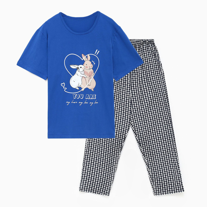 Комплект женский домашний (футболка/брюки), цвет индиго, размер 58