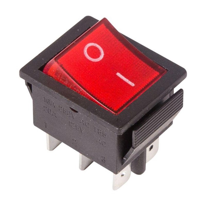 Клавишный выключатель Rexant 36-2350, 250 В, 15 А, ON-ON, 6с, красный, с подсветкой клавишный выключатель 250 в 15 а on off on 6с красный с подсветкой
