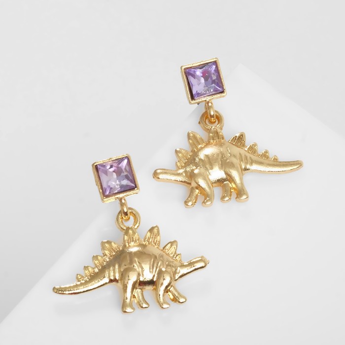 Серьги со стразами "Динозавры", цвет фиолетовый в золоте