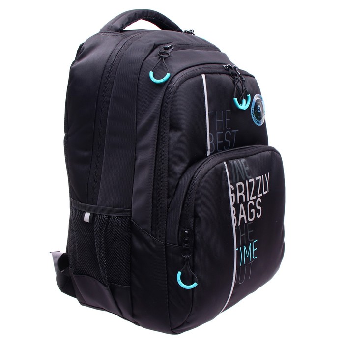 

Рюкзак молодёжный 45 х 32 х 23 см, эргономичная спинка, Grizzly, чёрный/бирюзовый