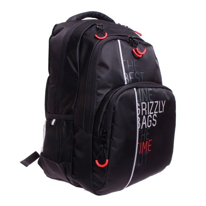 

Рюкзак молодёжный 45 х 32 х 23 см, эргономичная спинка, Grizzly, чёрный/красный