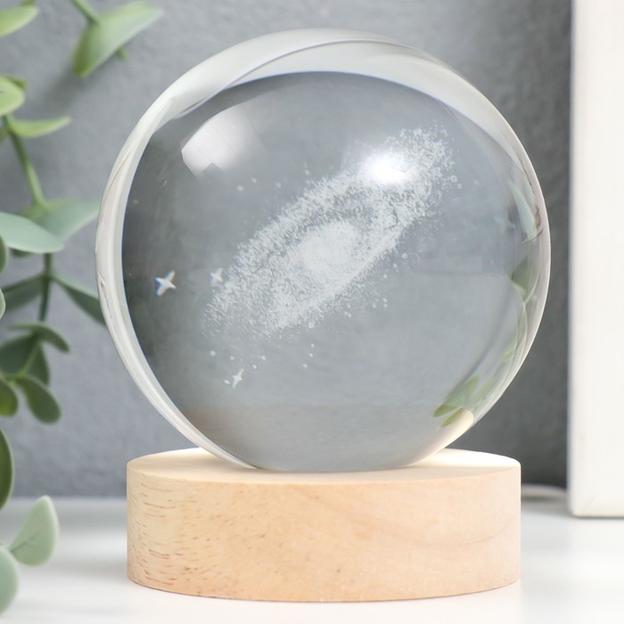 Сувенир стекло подсветка "Млечный путь" d=8 см подставка дерево, USB 8х8х9,5 см 9398585