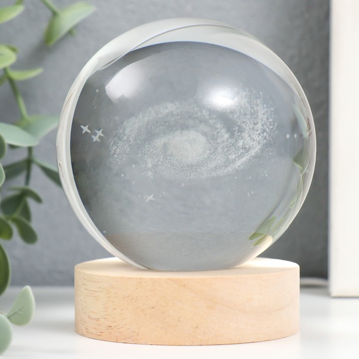 Сувенир стекло подсветка "Млечный путь" d=8 см подставка дерево, USB 8х8х9,5 см 9398585