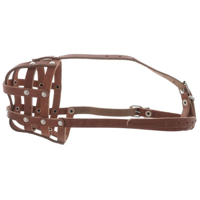 Намордник кожаный, размер 32 (стафф, боксёр - сука), коньячный