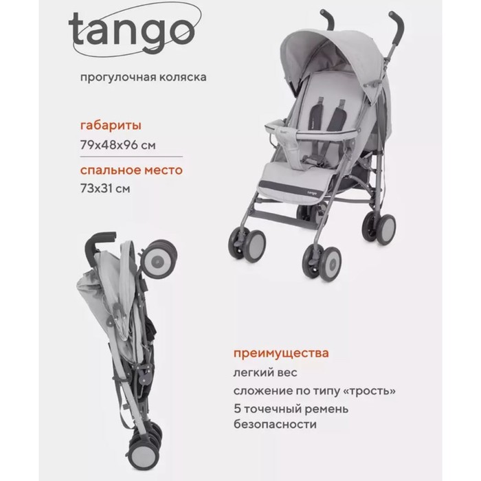 Коляска прогулочная детская RANT basic «Tango» RA351, складывается в трость, цвет Silver Grey фото