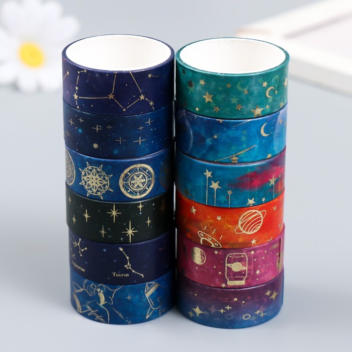 Клейкая лента бумага "Звёздное небо" набор 12 шт ширина 1,5 см намотка 2 м