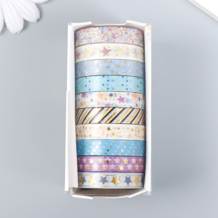 Клейкая лента бумага "Звёзды" набор 10 шт шир. 0,8 см дл. 2 м 8,5х4х1 см 9376796