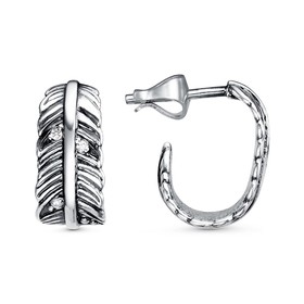 

Серьги "Перо", посеребрение с оксидированием, цвет белый