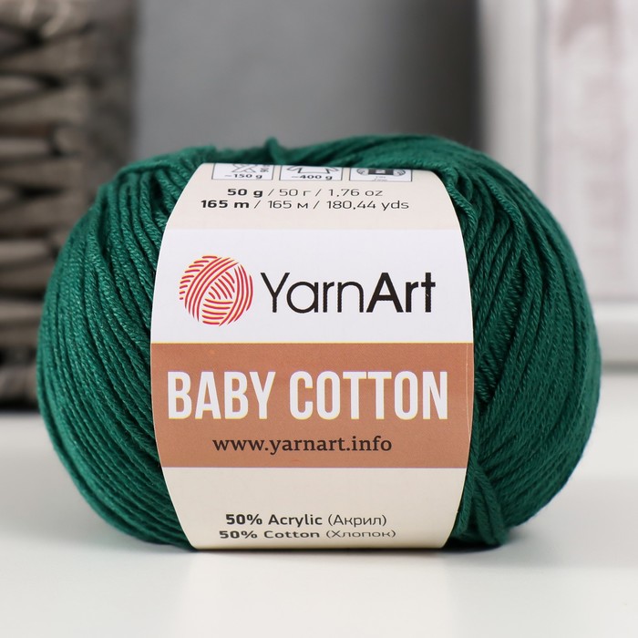 

Пряжа "Baby cotton" 50% акрил 50% хлопок 165м/50гр (444 т.зелёный)
