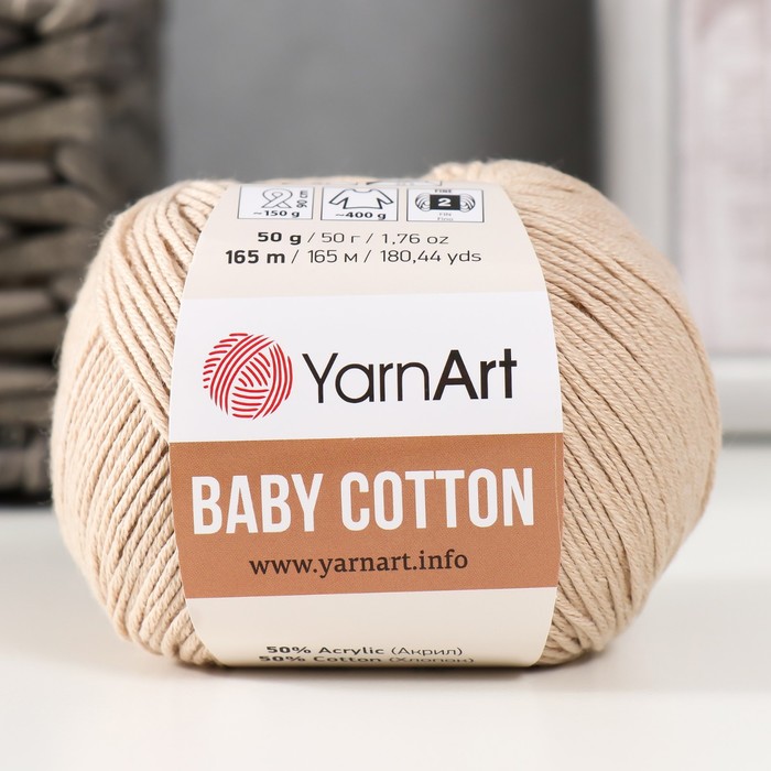 Пряжа Baby cotton 50% акрил 50% хлопок 165м/50гр (403 св.беж) пряжа yarnart baby cotton 418 лаванда 5 шт по 50 г