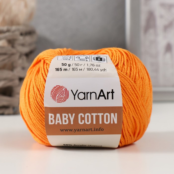 

Пряжа "Baby cotton" 50% акрил 50% хлопок 165м/50гр (425 апельсин)