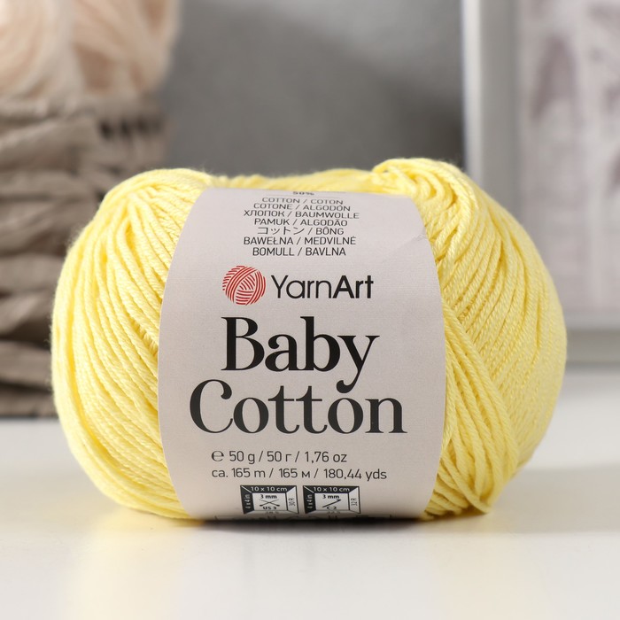 Пряжа Baby cotton 50% акрил 50% хлопок 165м/50гр (431 лимон) пряжа yarnart baby cotton 418 лаванда 5 шт по 50 г