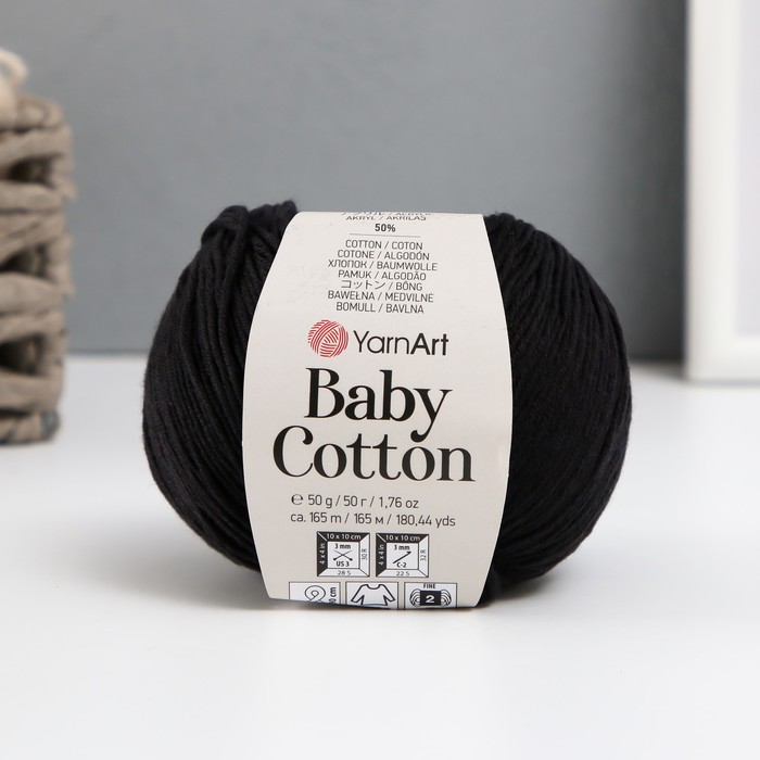 Пряжа Baby cotton 50% акрил 50% хлопок 165м/50гр (460 чёрный) пряжа yarnart baby cotton 418 лаванда 5 шт по 50 г