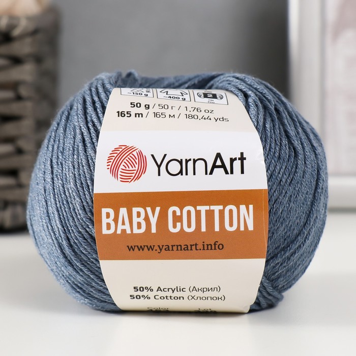 Пряжа Baby cotton 50% акрил 50% хлопок 165м/50гр (453 джинс) пряжа yarnart baby cotton 418 лаванда 5 шт по 50 г