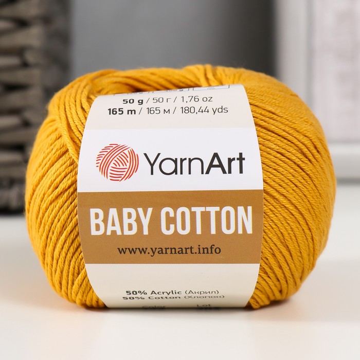 Пряжа Baby cotton 50% акрил 50% хлопок 165м/50гр (433 шафран) пряжа yarnart baby cotton 418 лаванда 5 шт по 50 г