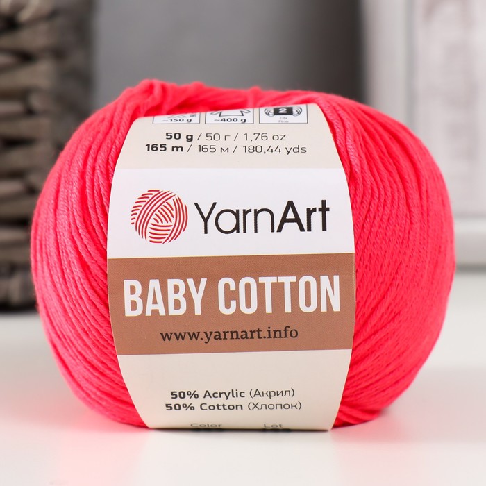 

Пряжа "Baby cotton" 50% акрил 50% хлопок 165м/50гр (423 коралл)