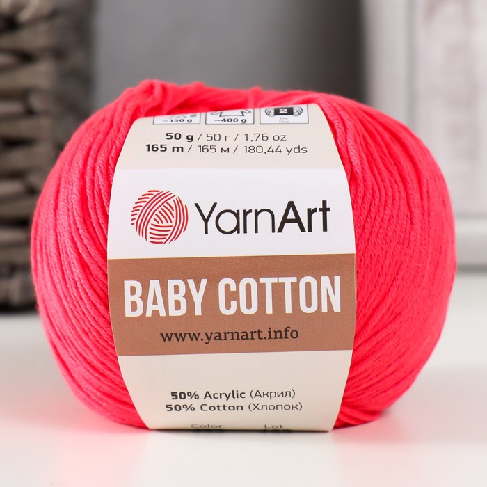 Пряжа Baby cotton 50% акрил 50% хлопок 165м/50гр (423 коралл) пряжа yarnart baby cotton 418 лаванда 5 шт по 50 г