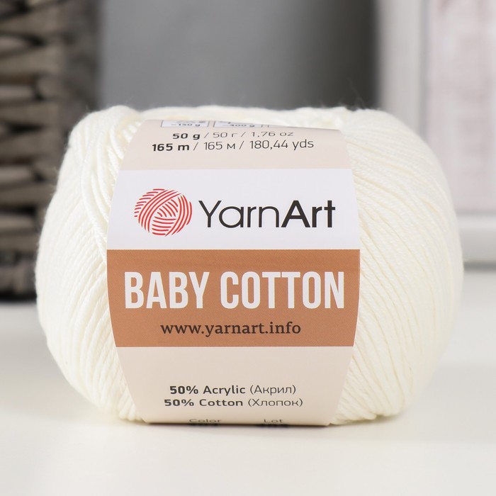 Пряжа Baby cotton 50% акрил 50% хлопок 165м/50гр (401 белый) пряжа yarnart baby cotton 418 лаванда 5 шт по 50 г