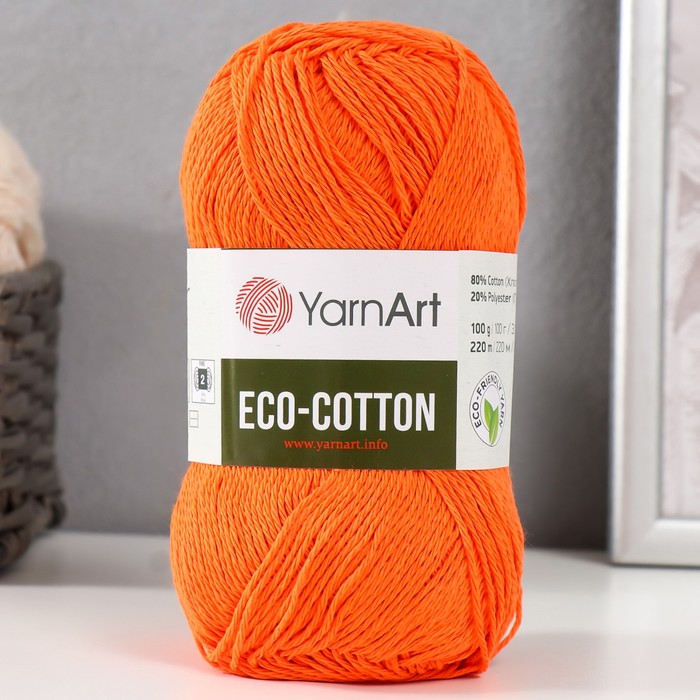 Пряжа Eco-Cotton 80% хлопок 20% полиэстер 220м/100гр (800 оранжевый) пряжа семеновская пряжа mowgli eco 655 ярко оранжевый 5 шт по 50 г