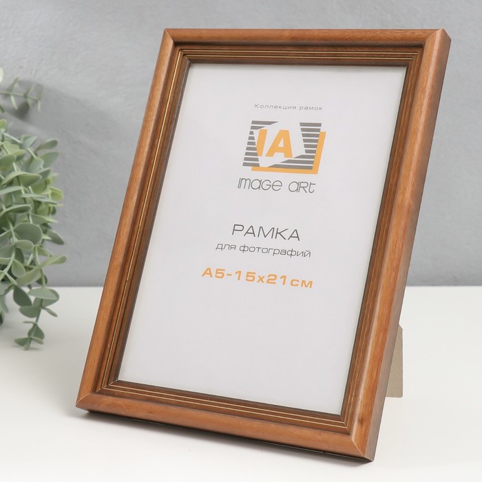 

Фоторамка дерево "Image Art" С20 (0563) 15х21 см,(стекло), орех с золотой полоской, лак