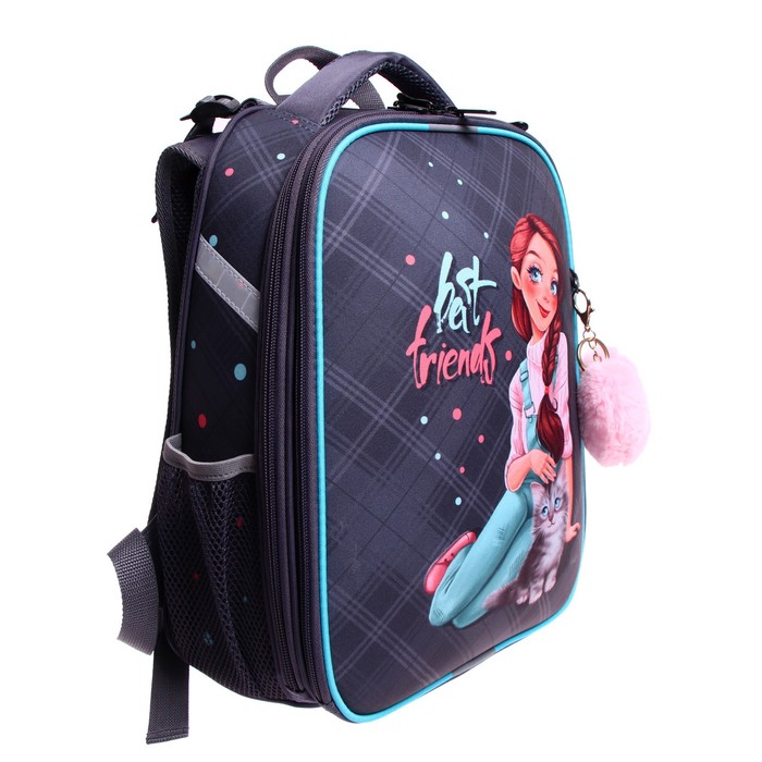 

Рюкзак каркасный школьный 38 х 30 х 16 см, эргономичная спинка, Stavia "Девочка с котом"