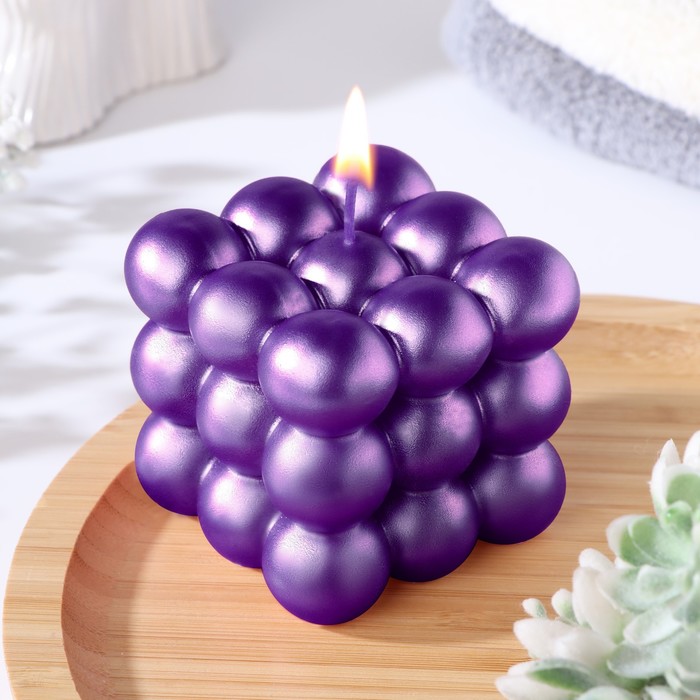 Свеча фигурная Баблс большой куб, 5х5х5 см, фиолетовый