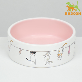 Миска керамическая "Любовь и коты", 12,5 x 4,5 cм, розово-белая