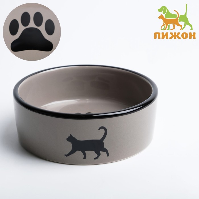

Миска керамическая "След с кошкой" 300 мл 12,5 x 4,5 cм, чёрно-серая