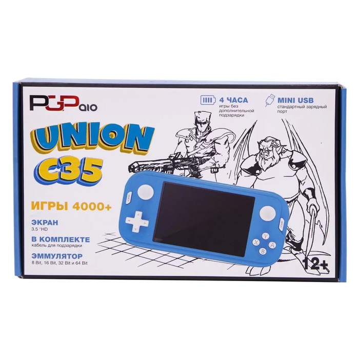 Игровая приставка PGP AIO Union C35b, Mini USB кабель, 64 бит, 4000 игр, синяя