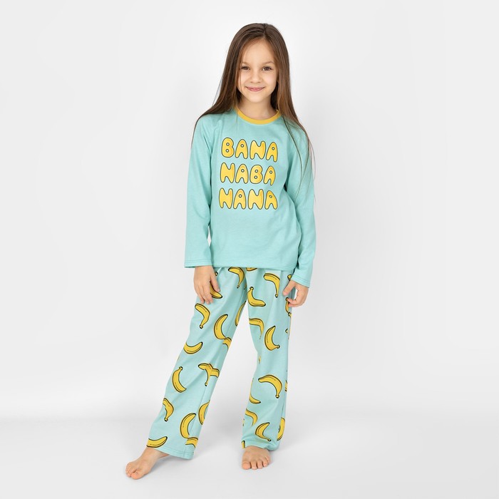 Пижама для девочки: лонгслив и брюки «Симпл-димпл», рост 140 см, цвет мятный