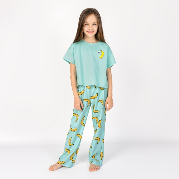 Пижама для девочки: футболка и брюки «Симпл-димпл», рост 134 см, цвет мятный