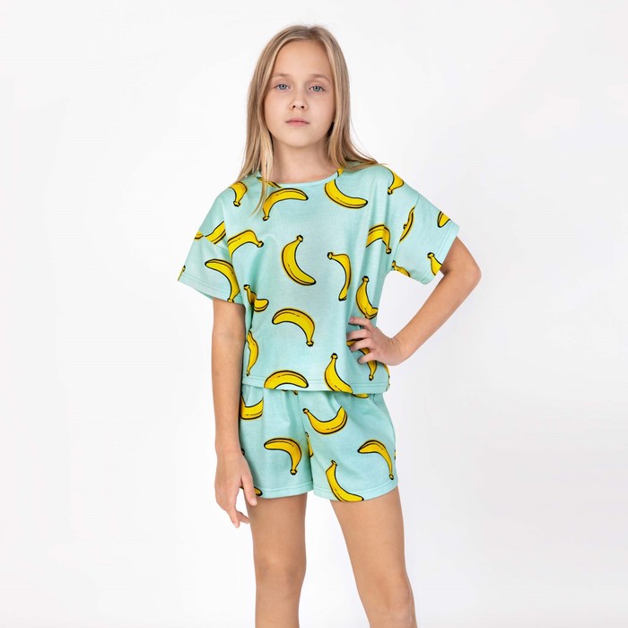 Пижама для девочки: футболка и шорты «Симпл-димпл», рост 134 см, цвет мятный