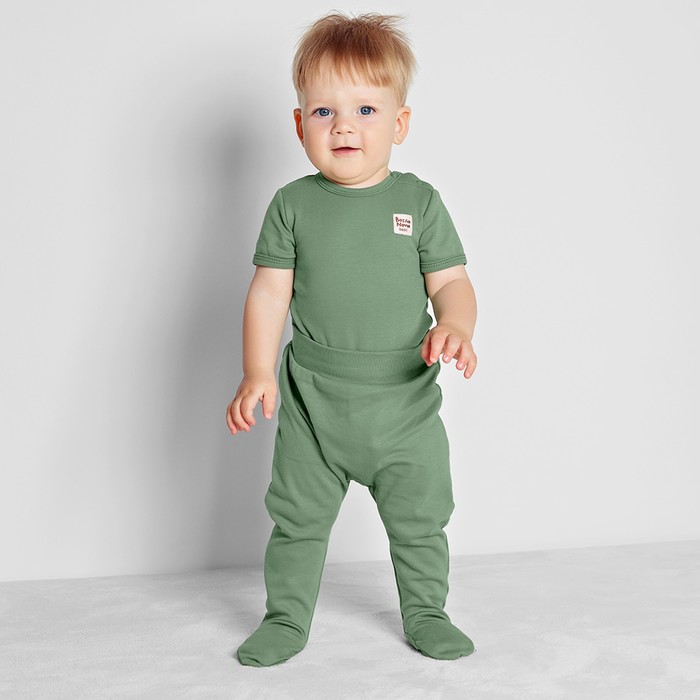 Ползунки детские с закрытыми ножками Basic, рост 68 см, цвет зелёный