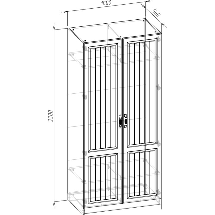Шкаф двухстворчатый Лена-2, 1000х560х2200, Белый/Белый глянец