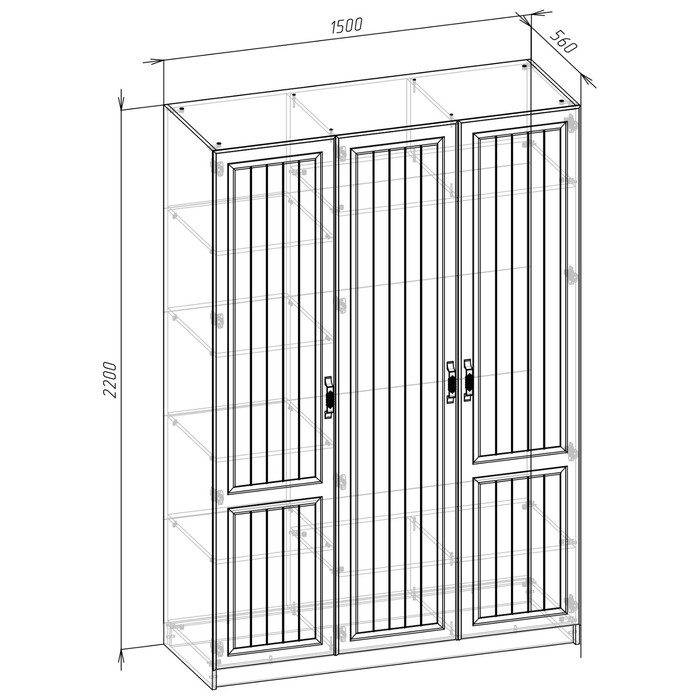 Шкаф трёхстворчатый Лена-2, 1500х560х2200, Белый/Белый глянец